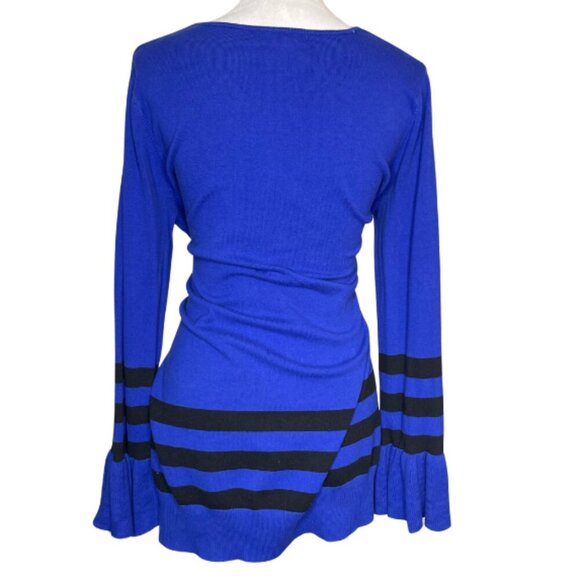 Newport News Women's Cobalt Blue/Black Scoop Neck Tunic Mini Dress Bell Sleeve L - Picture 3 of 8